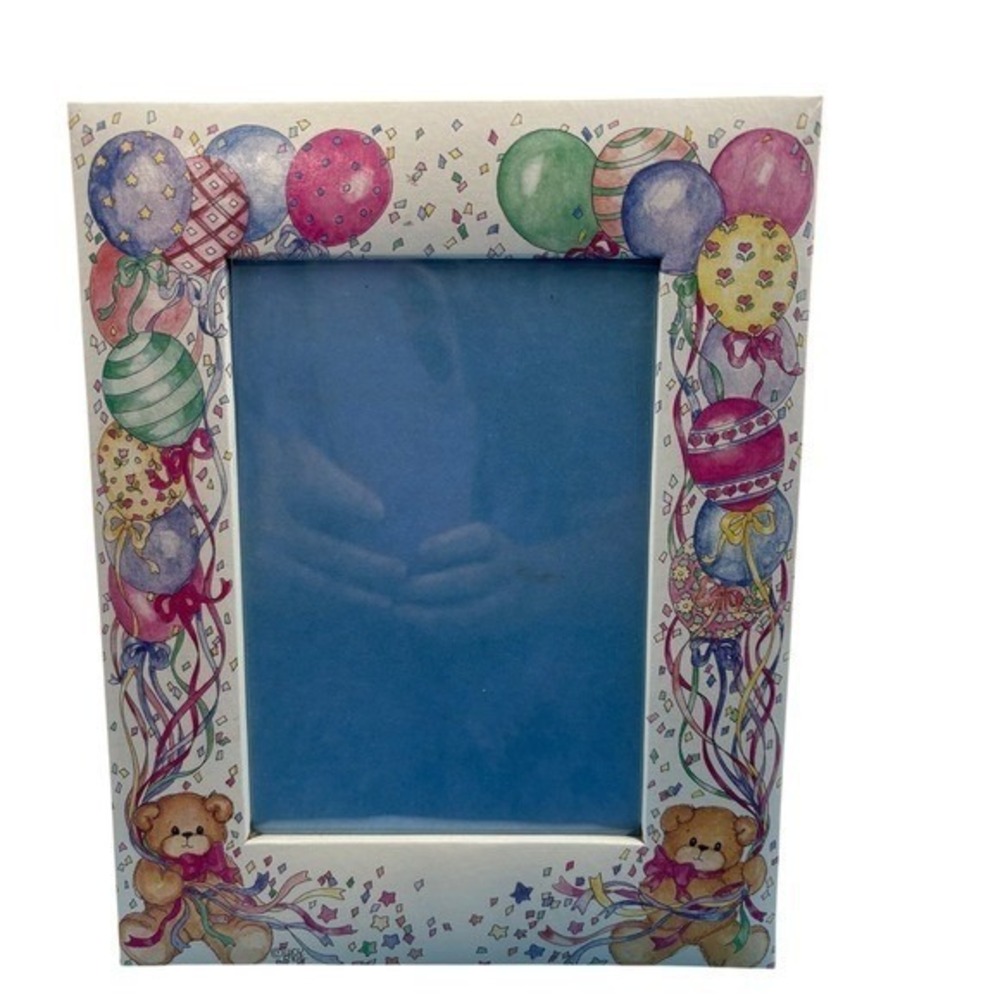 Lucy Rigg Teddy Bear Picture Frame 5x3.5 Multi Color Vintage 80s Balloon Nursery